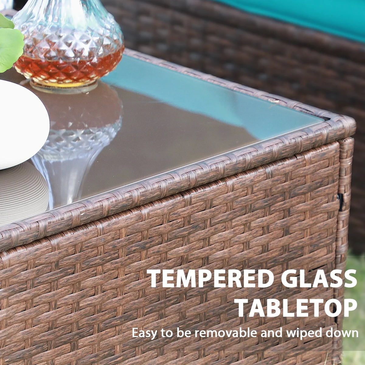 JOIVI 3 Pieces Patio Conversation Set, PE Wicker Rattan Outdoor Furniture Set, 2 Ways Small Sectional Sofa, Tempered Glass Coffee Table, Silver-Gray