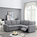 Linen Upholstered Power Recliner L-Shaped Sectional Sofa with USB Port - Soft Home Theater Seating for Living Room