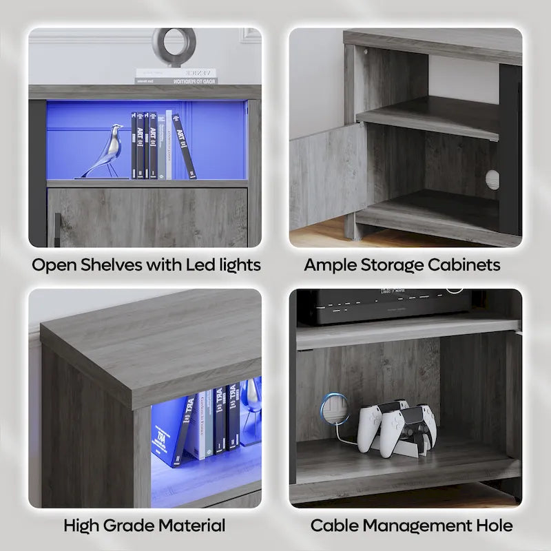 71-Inch TV Stand for 75-Inch TVs with LED Fireplace and Storage Cabinet
