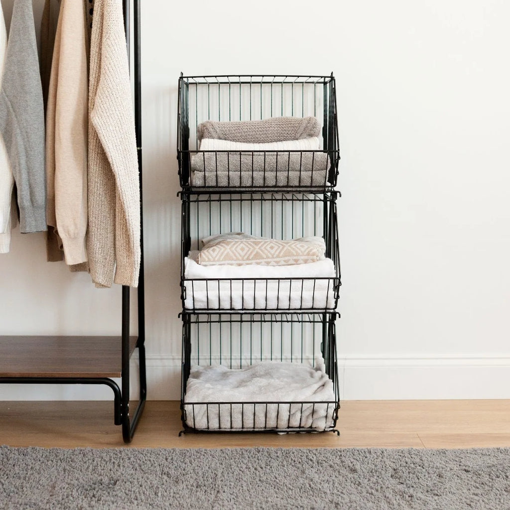 Modular Wire Stacking Storage Basket, Black