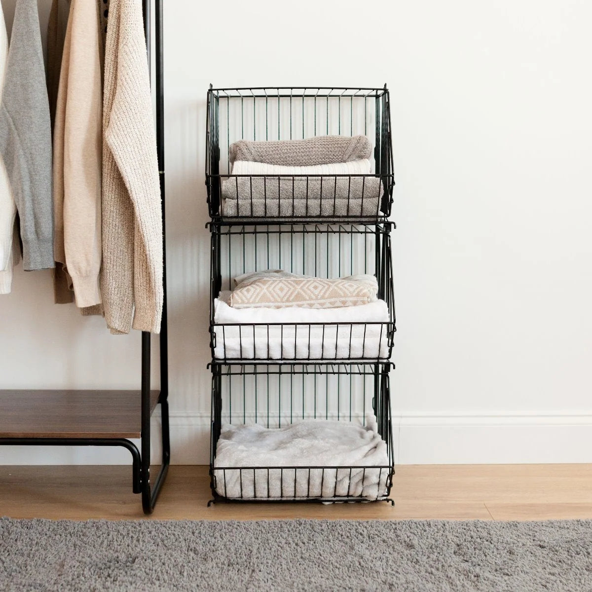 Modular Wire Stacking Storage Basket, Black