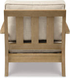 Signature Design by Ashley Clare View Coastal Outdoor Patio Eucalyptus Sofa with Cushions, Beige