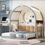 Gray Twin Bed with Arched Canopy and Trundle