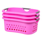Hip Grip Laundry Basket – Large Pink Plastic Organizer with Comfort Handles, 3-Pack