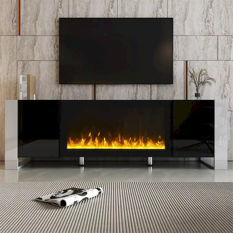 Contemporary TV Stand with Electric Fireplace - Fits TVs Up to 78 Inches