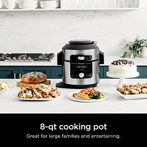 Ninja OL701 Foodi 14 in 1 SMART XL 8 Qt. Pressure Cooker Steam Fryer with SmartLid & Thermometer   Auto Steam Release, that Air Fries, Proofs & More, 3 Layer Capacity, 5 Qt. Crisp Basket, Silver/Black