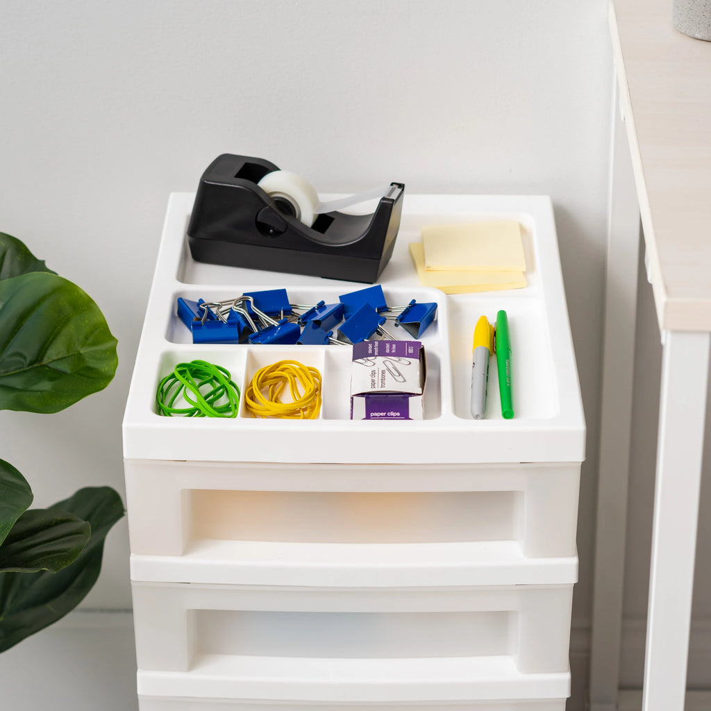 5-Drawer Storage Cart with Organizer Top, White/Pearl
