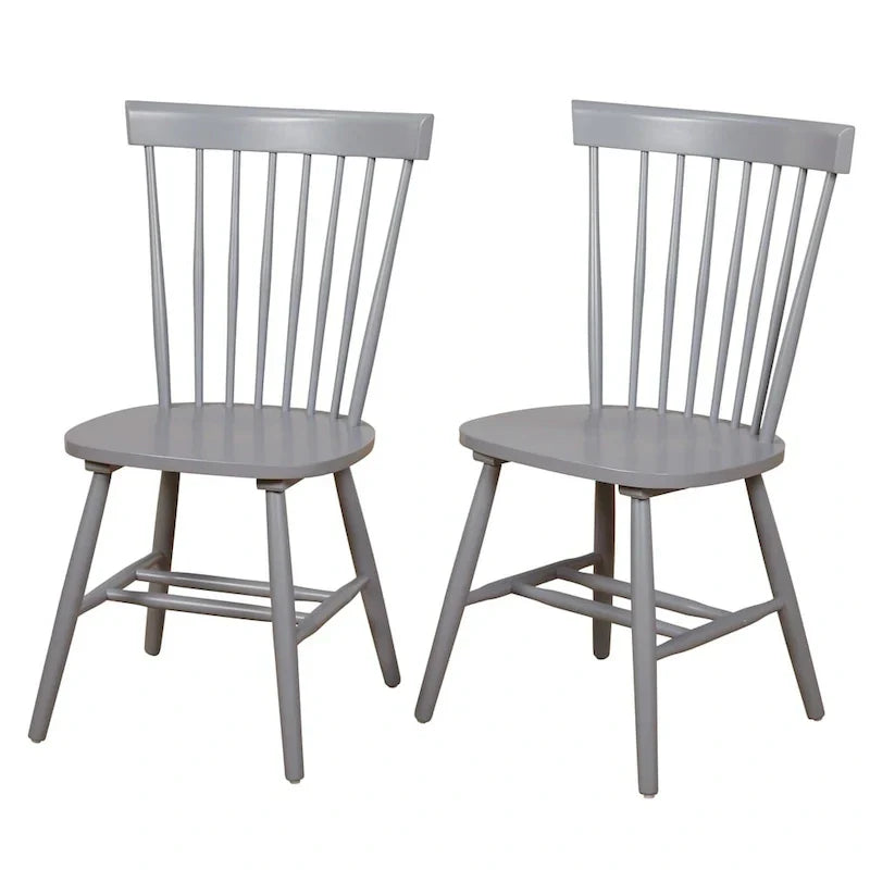 Set of 2 Spindle Back Dining Chairs Solid Rubberwood Farmhouse Style