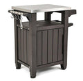 Unity Portable Outdoor Table and Storage Cabinet with Hooks for Grill Accessories-Stainless Steel Top for Patio Kitchen Island or Bar Cart, Espresso Brown