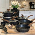 Kitchen Academy Induction Cookware Sets - 12 Piece Green Cooking Pan Set, Granite Nonstick Pots and Pans Set