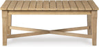 Signature Design by Ashley Clare View Coastal Outdoor Patio Eucalyptus Sofa with Cushions, Beige