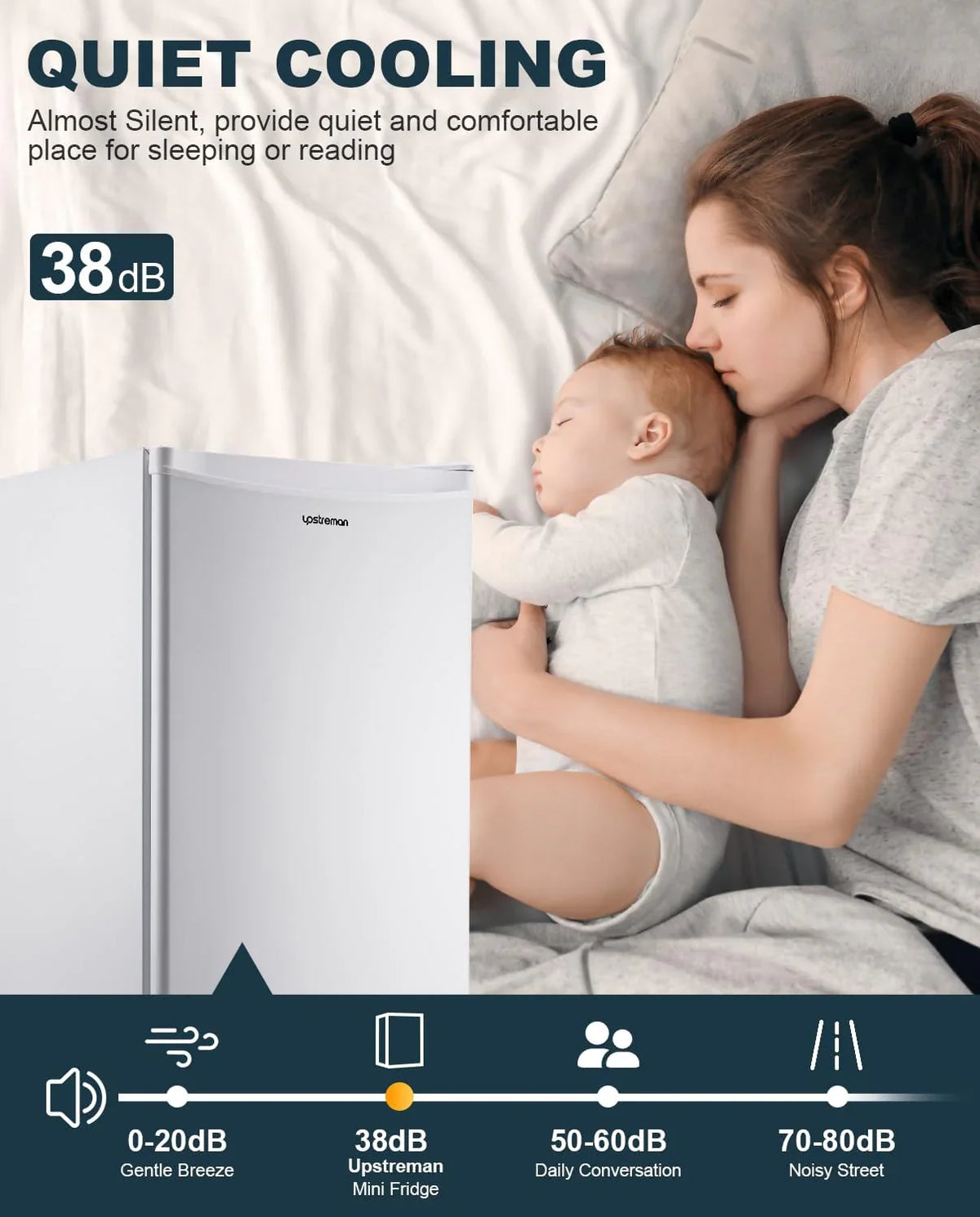 Upstreman 3.2 Cu.Ft Mini Fridge with Freezer, Single Door Mini Fridge, Dorm Fridge, Adjustable Thermostat, Mini Refrigerator for Bedroom, Office, Dorm, Black-BR321