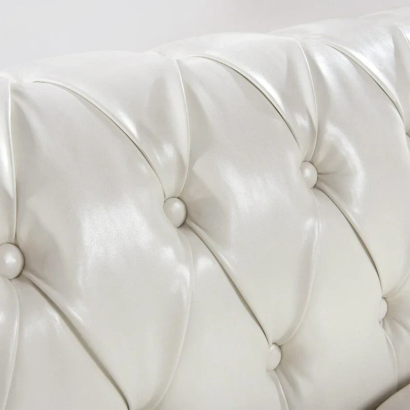 Cream 84.65 Traditional Chesterfield 3-Seater Sofa in PU Leather