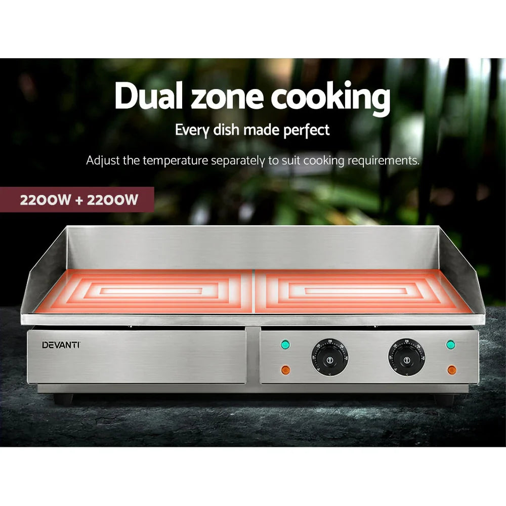 Devanti 73cm Commercial Electric Griddle BBQ Grill Plate 4400W Silver