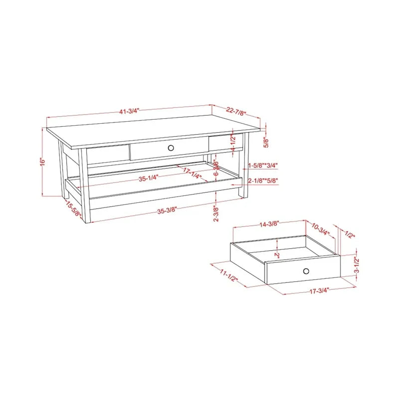 Denhour DH BASIC 4-Piece Open-Shelf Coffee Table Set with Drawer in Transitional Rubberwood