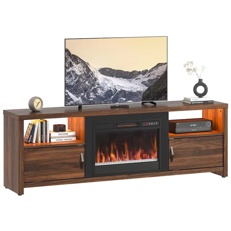 71-Inch TV Stand for 75-Inch TVs with LED Fireplace and Storage Cabinet
