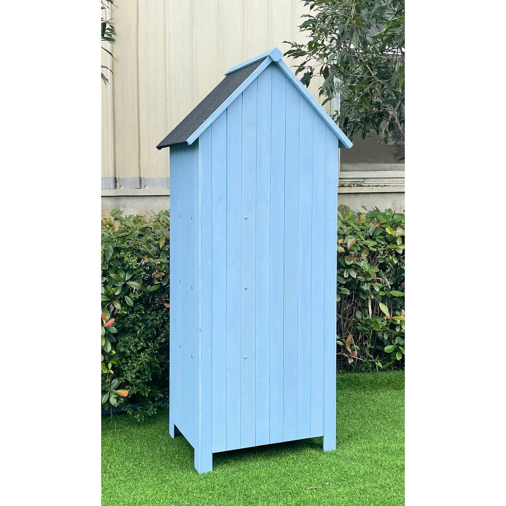 Hanover Sturdy Durable Waterproof Wood Outdoor Vertical Storage Shed, 70.40"x 30.30"x21.30", Blue