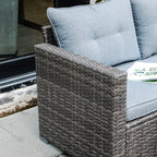 JOIVI 3 Pieces Patio Conversation Set, PE Wicker Rattan Outdoor Furniture Set, 2 Ways Small Sectional Sofa, Tempered Glass Coffee Table, Silver-Gray
