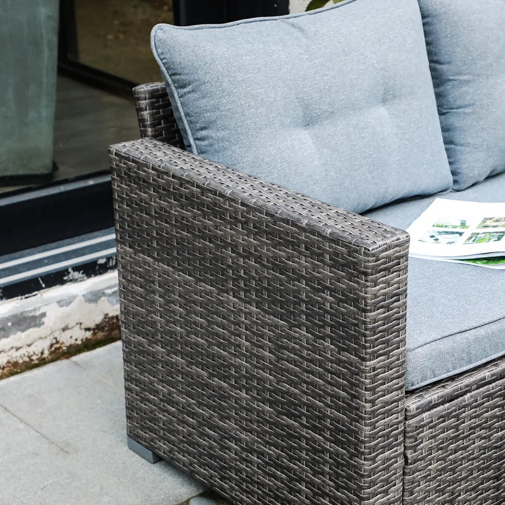 JOIVI 3 Pieces Patio Conversation Set, PE Wicker Rattan Outdoor Furniture Set, 2 Ways Small Sectional Sofa, Tempered Glass Coffee Table, Silver-Gray