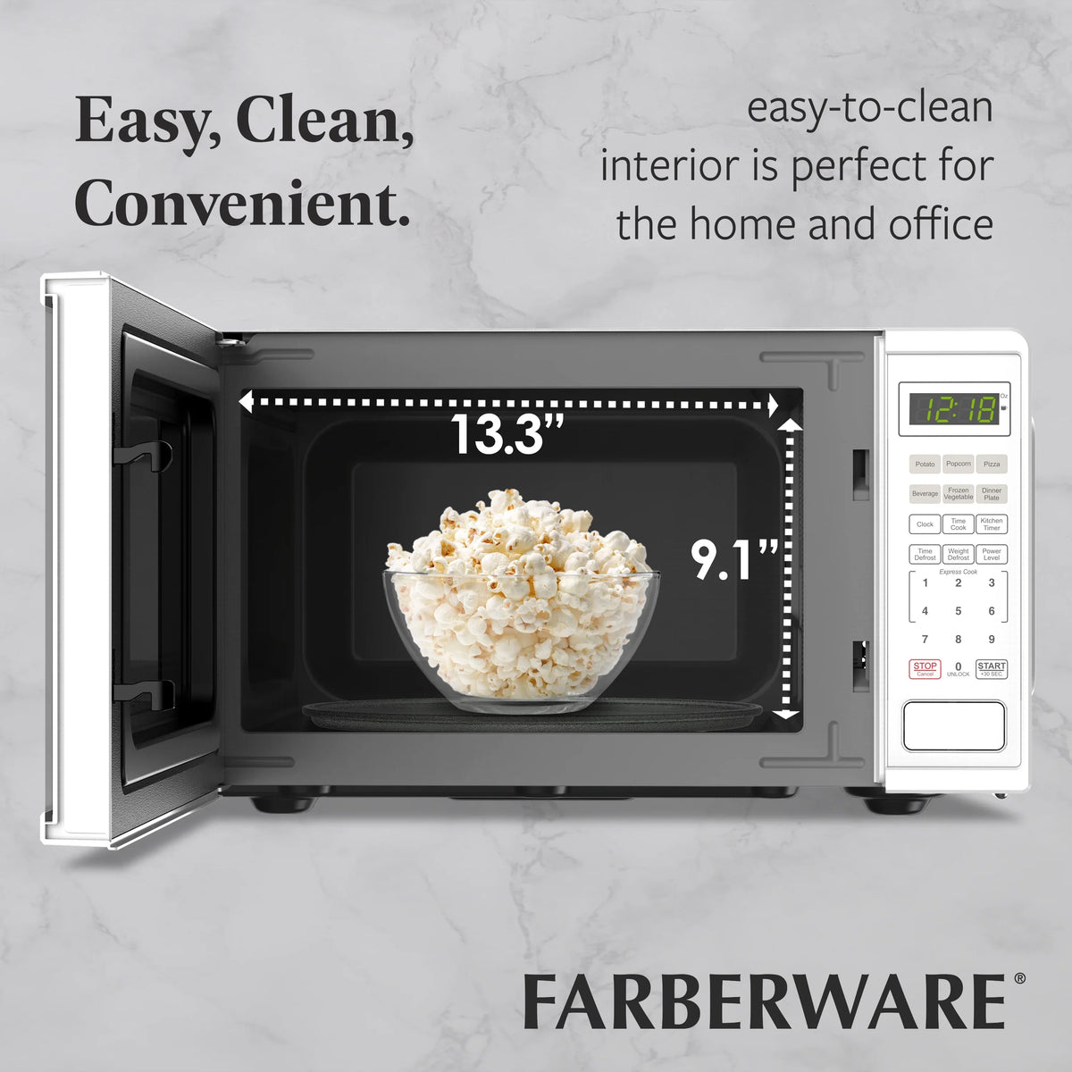 Farberware FMGZ09BKA 0.9 Cu. Ft. Microwave Oven, 900W, Digital Control, LED Display, 6 Cooking Presets, Black