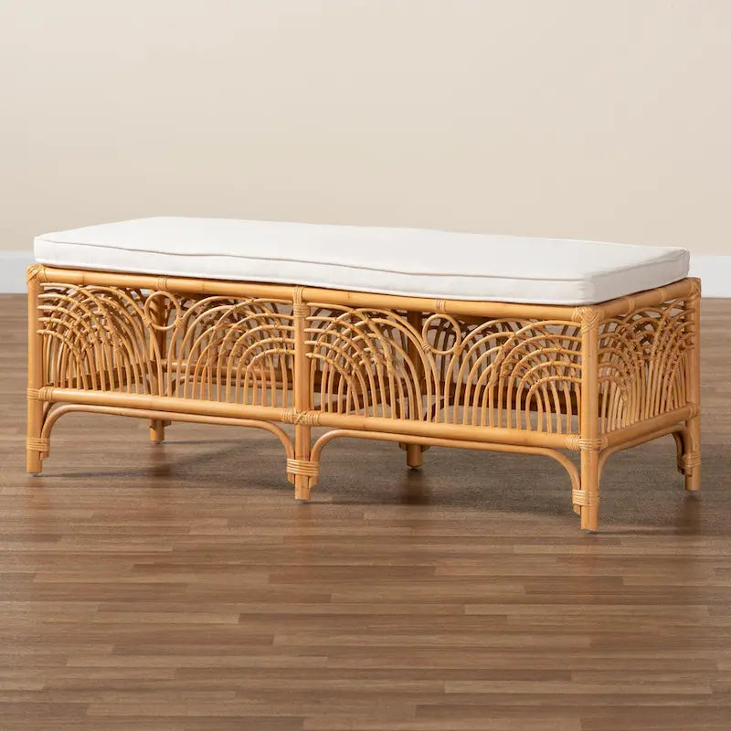 Bali & Pari Materra Contemporary Bohemian Natural Brown Rattan Bench
