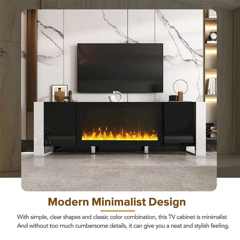 Contemporary TV Stand with Electric Fireplace - Fits TVs Up to 78 Inches