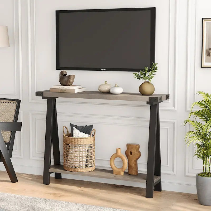 2-Tier Entryway Sofa Table with Storage Shelf