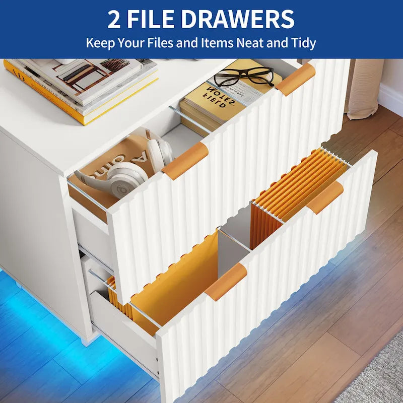 Moasis Lateral Filing Cabinet with LED Lighting and 2 Drawers for Home Office