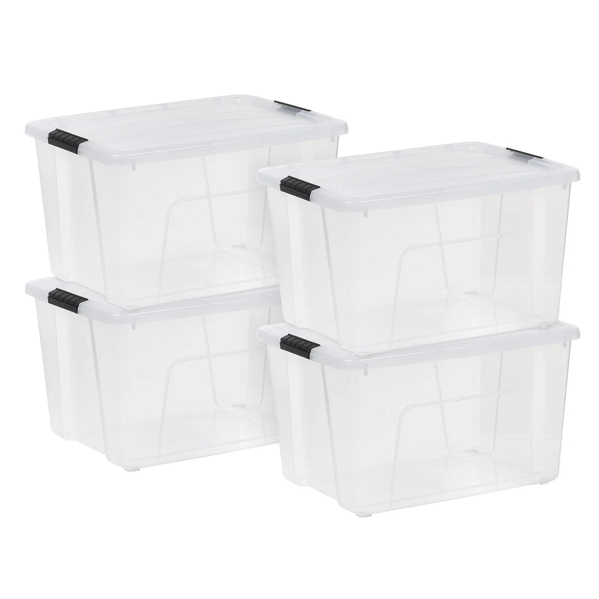 60 Qt. (15 Gal.) Clear Latch Box, Stackable Plastic Storage Bins with Lids, Set of 4