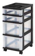 Storage Cart with Organizer Top - 4 Drawer | Black