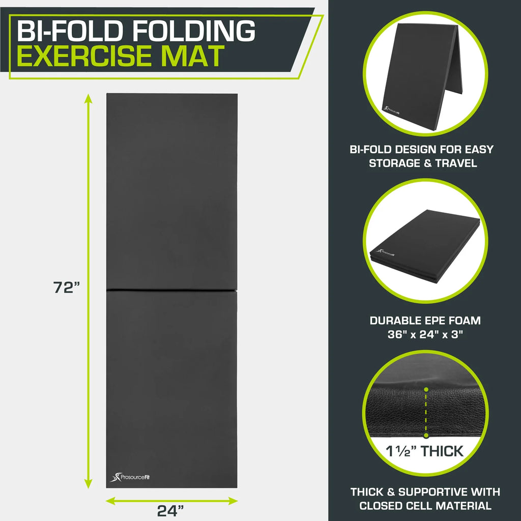 Bi-Fold Folding Exercise Mat | Black