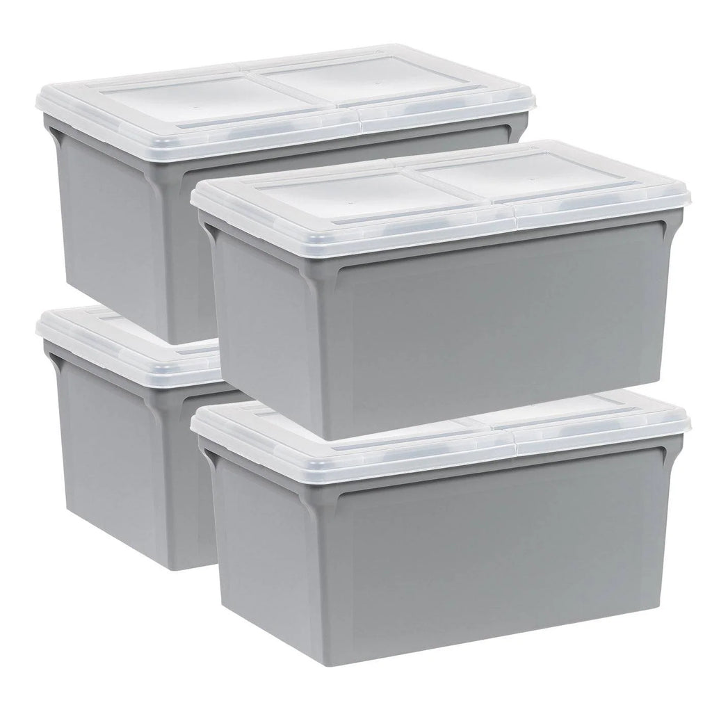 Plastic File Box with Split Lid, Letter Size, Gray, 4/Pack