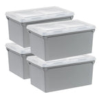Plastic File Box with Split Lid, Letter Size, Gray, 4/Pack