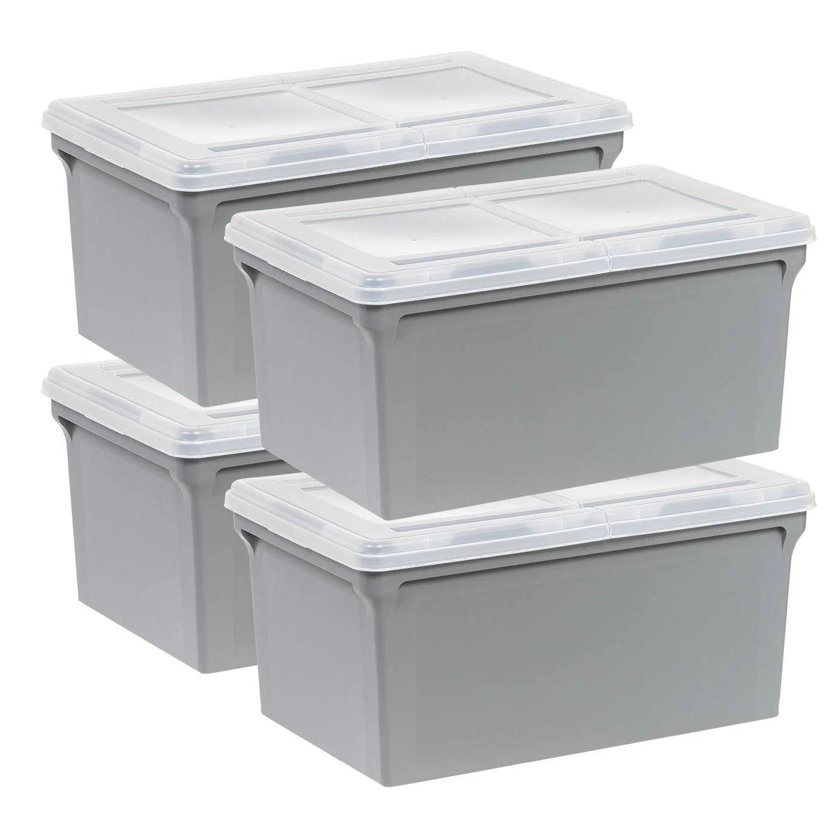 Plastic File Box with Split Lid, Letter Size, Gray, 4/Pack