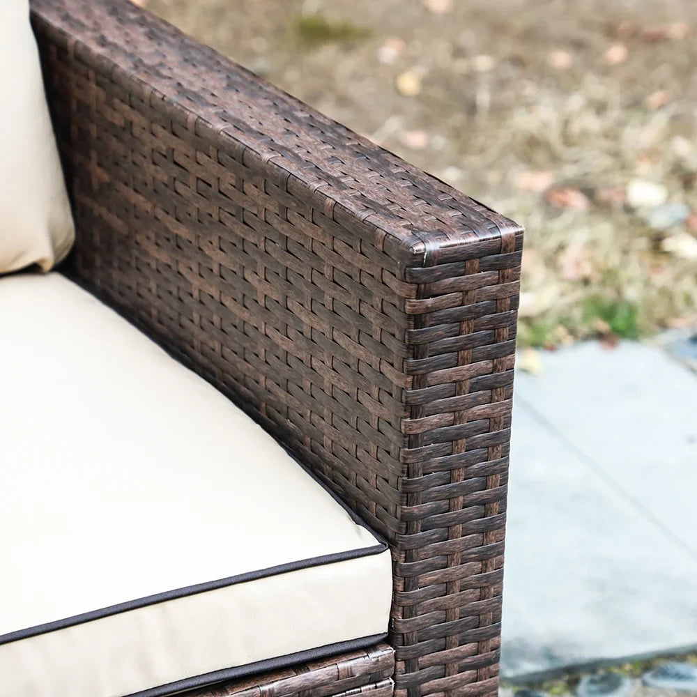 JOIVI 3 Pieces Patio Conversation Set, PE Wicker Rattan Outdoor Furniture Set, 2 Ways Small Sectional Sofa, Tempered Glass Coffee Table, Silver-Gray