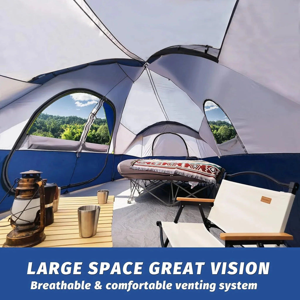 UNP Camping Tent 10-Person-Family Tents, Parties, Music Festival Tent, Big, Easy Up, 5 Large Mesh Windows, Double Layer, 2 Room, Waterproof, Weather Resistant, 18ft x 9ft x78in
