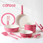 Carote 18 Pcs Ceramic Nonstick Cookware Set, Pots and Pans Set with Detachable Handles, Oven/Dishwasher Safe, Stackable Kitchen Cooking Set, White