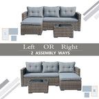 JOIVI 3 Pieces Patio Conversation Set, PE Wicker Rattan Outdoor Furniture Set, 2 Ways Small Sectional Sofa, Tempered Glass Coffee Table, Silver-Gray