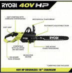 Ryobi 18′′ 40V Cordless Chainsaw Kit with Battery & Charger, Green