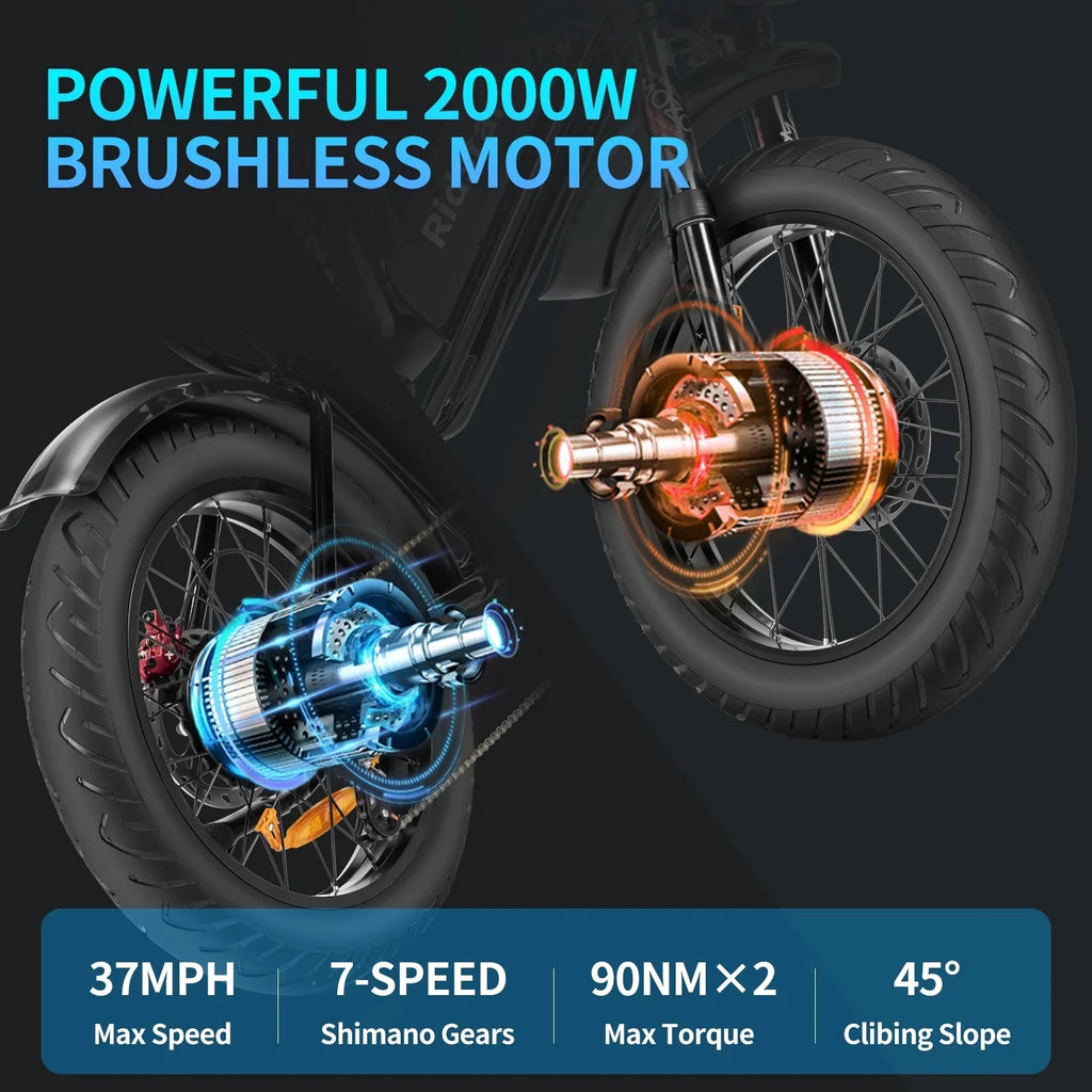YVY 1500W Electric Bike for Adults, 33MPH 20'' Fat Tire Electric Motorcycle, 48V 20AH Removable Battery, 30 - 60