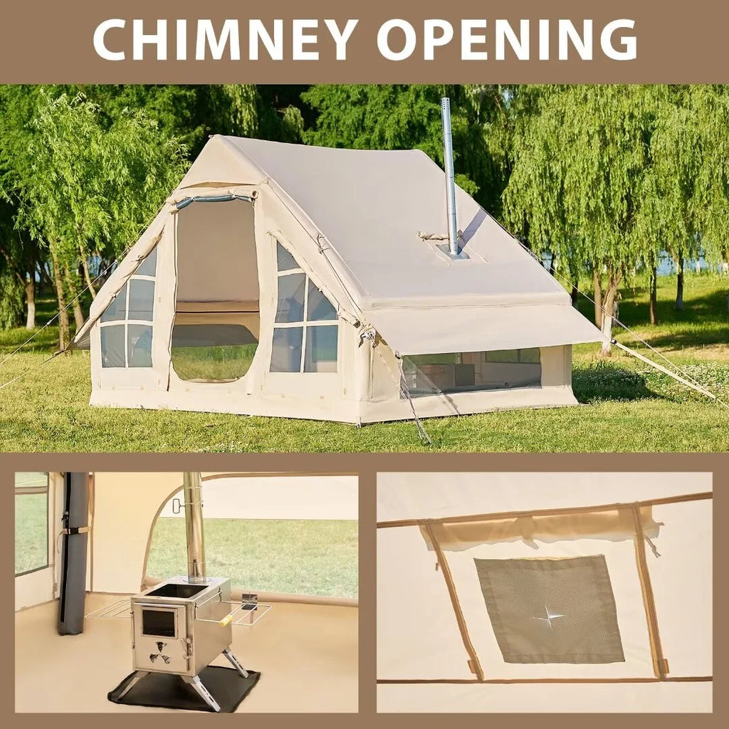 NAIZEA Tent for Camping with Pump - Air Glamping Tents, Easy Setup Blow up Tent, Waterproof Oxford Inflatable Tent, 4 - 6 Person Cabin Tent with Mesh & Chimney Window