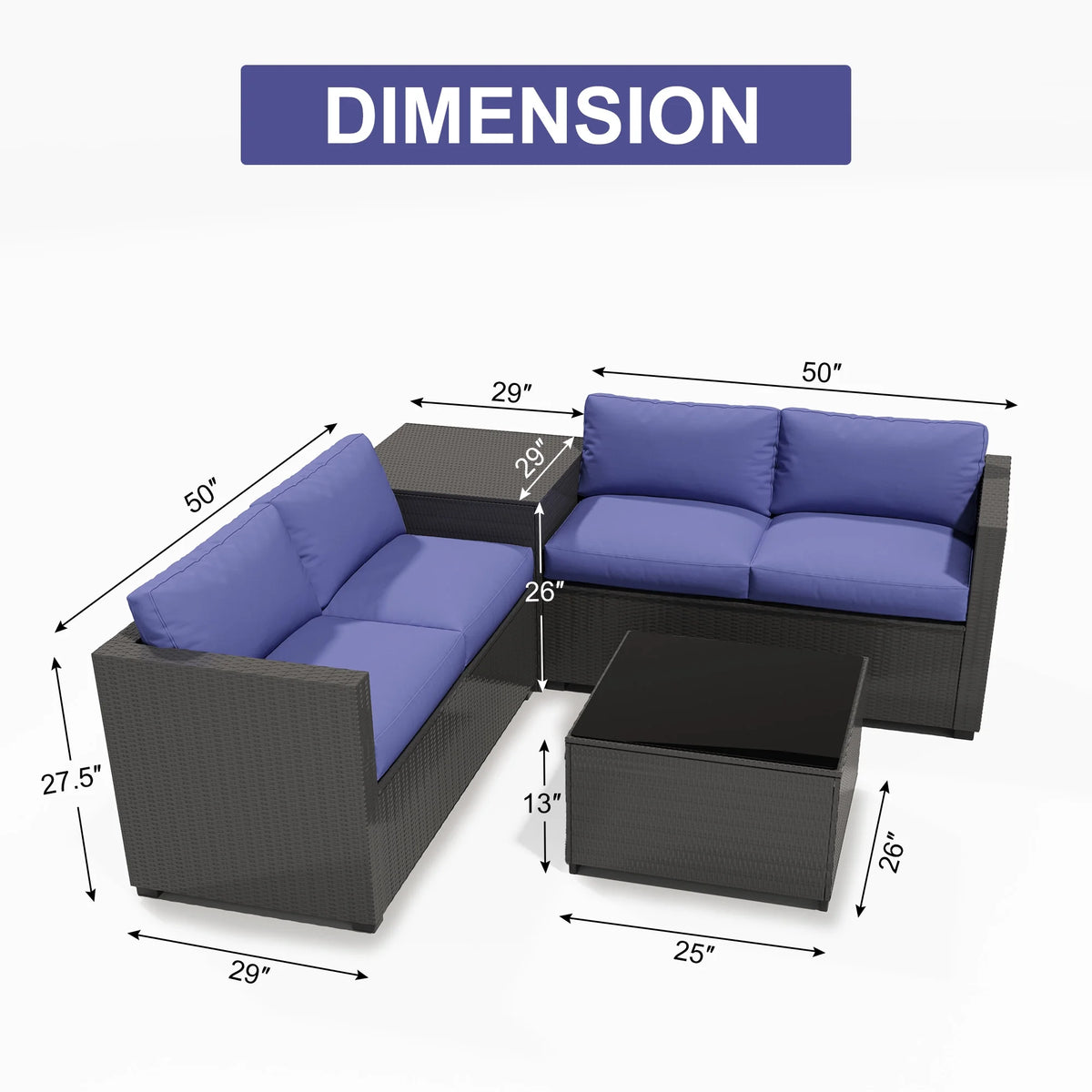 Ainfox 7 Pcs Outdoor Patio Furniture Sofa Set on Sale, Grey Rattan Grey Cushion