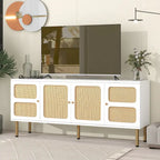 Bohemian Country Wood and Rattan TV Stand Media Console Storage Cabinet - Dimensions: 16.9" x 64.9" x 28.3"
