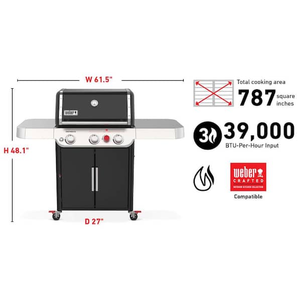 Genesis E - 325s 3 - Burner Propane Gas Grill in Black with Built - in Thermometer