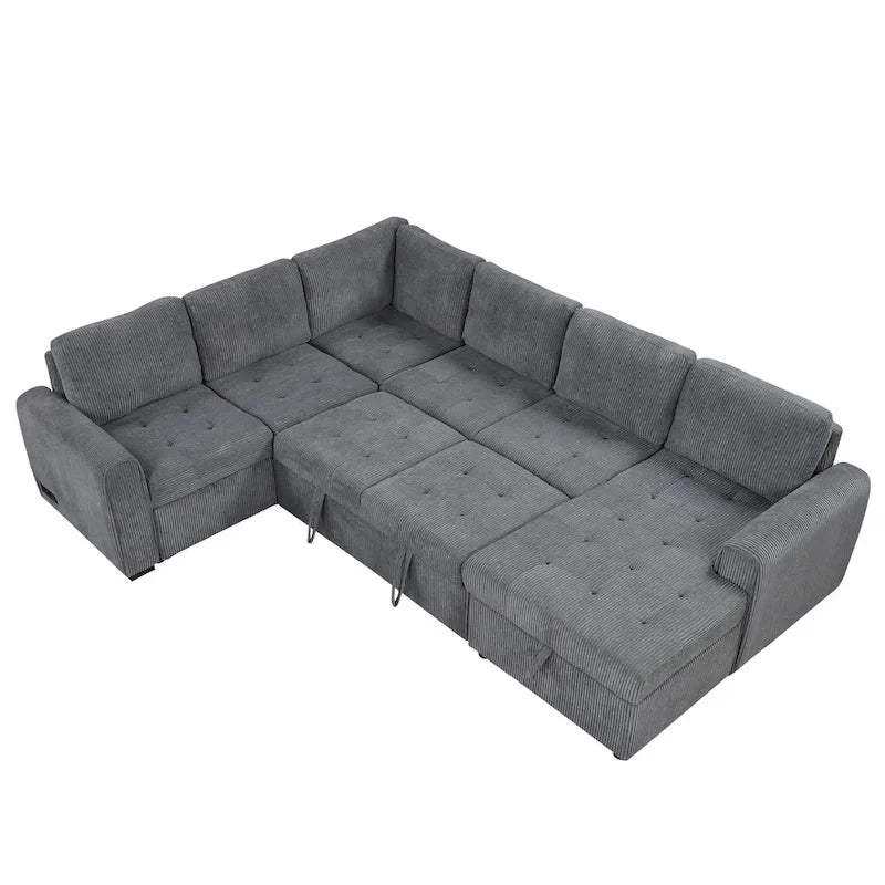 Roomfitters U-Shaped Sectional Sofa with Pull-Out Bed, Storage Chaise Lounge, and Integrated Charging Ports for Living Room