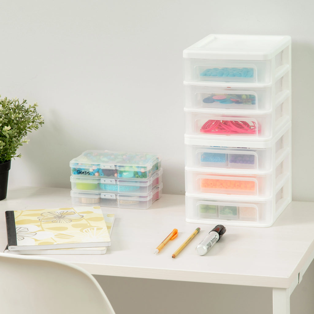 Compact Desktop 3-Drawer System, 4 Pack, White