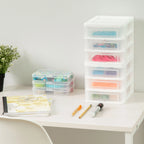 Compact Desktop 3-Drawer System, 4 Pack, White