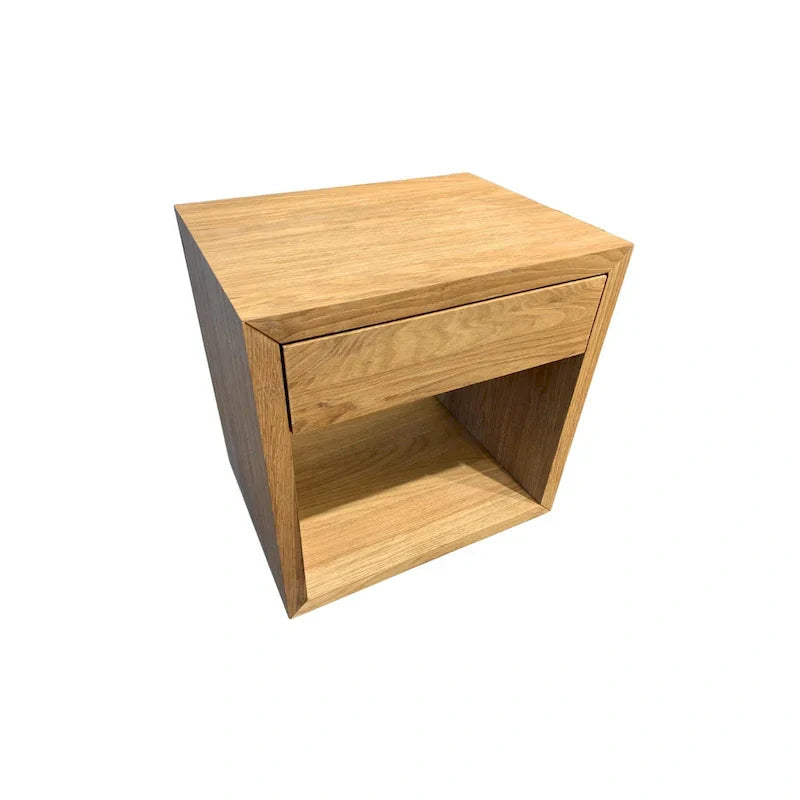 Solid Oak Scandinavian Floating Nightstand with Drawer - Stylish Bedroom Side Table