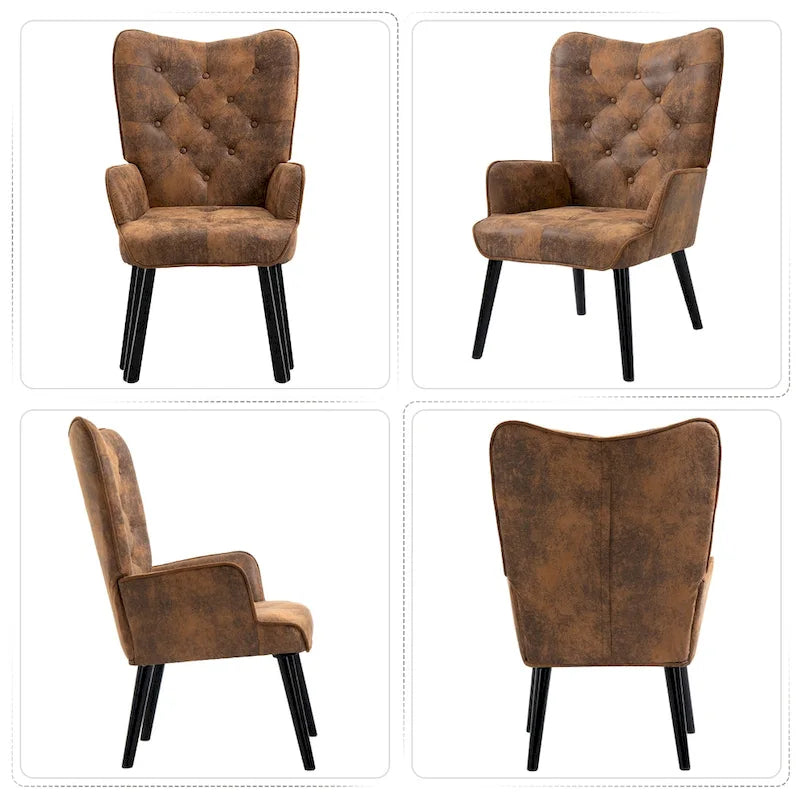 AVAWING Tufted Wingback Accent Chair with Arms - Rustic Design