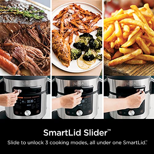 Ninja OL701 Foodi 14 in 1 SMART XL 8 Qt. Pressure Cooker Steam Fryer with SmartLid & Thermometer   Auto Steam Release, that Air Fries, Proofs & More, 3 Layer Capacity, 5 Qt. Crisp Basket, Silver/Black